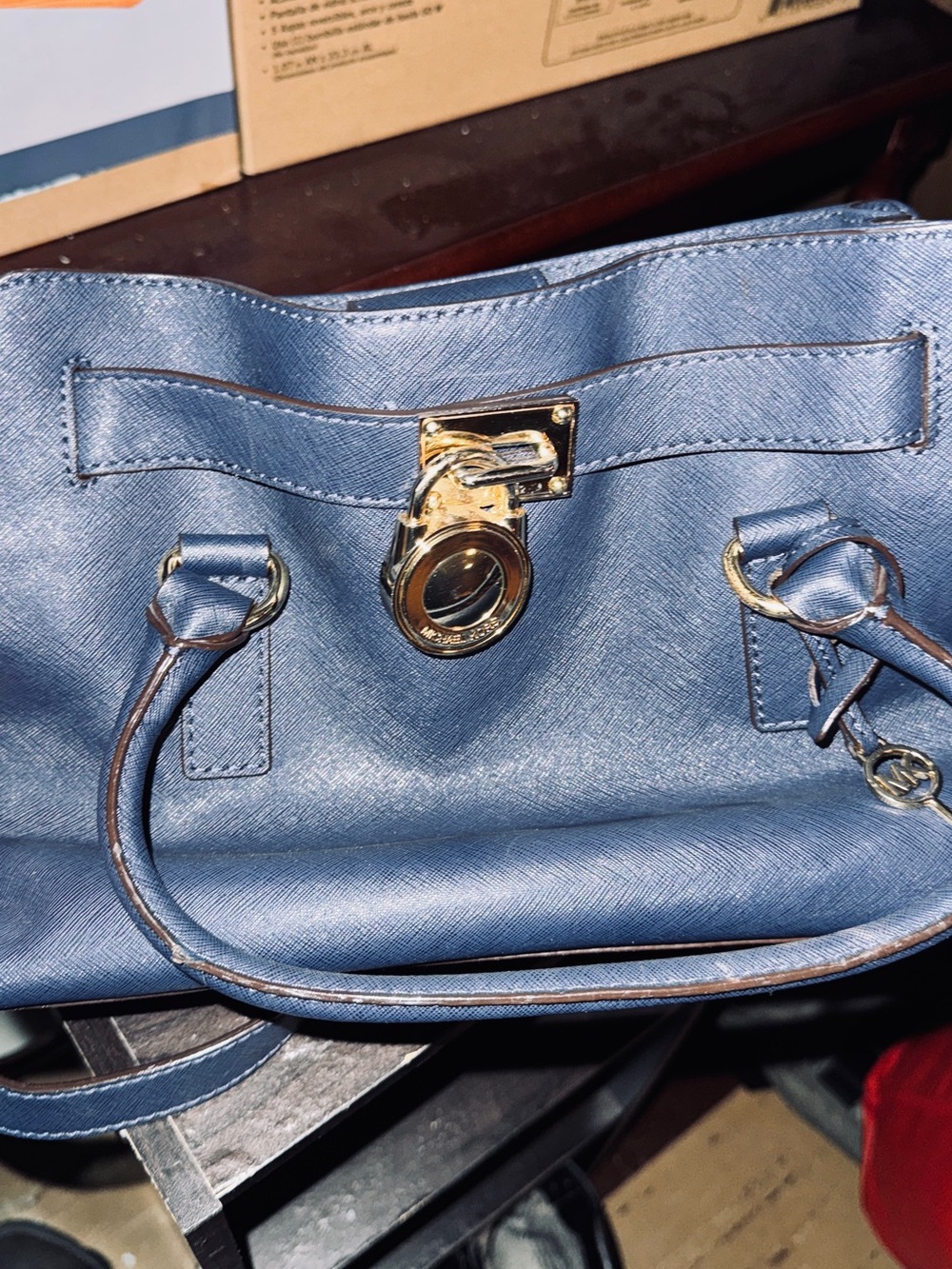 Michael Kors Blue Saffiano-Style Tote with Gold Hardware